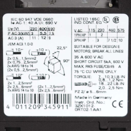 Siemens 3ZX1012-0RT02-1AA1 Contactor - Image 2